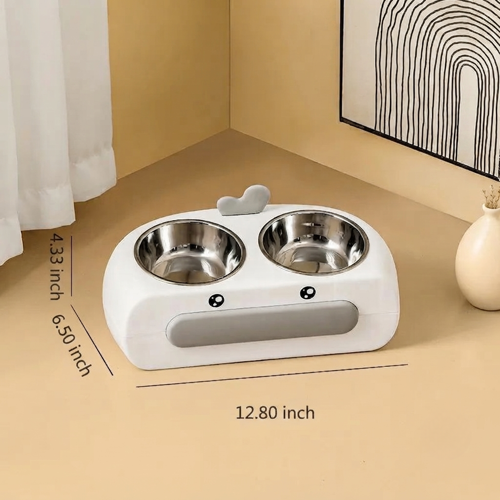 Duck Design Pet Double Feeding Bowl Tray Set