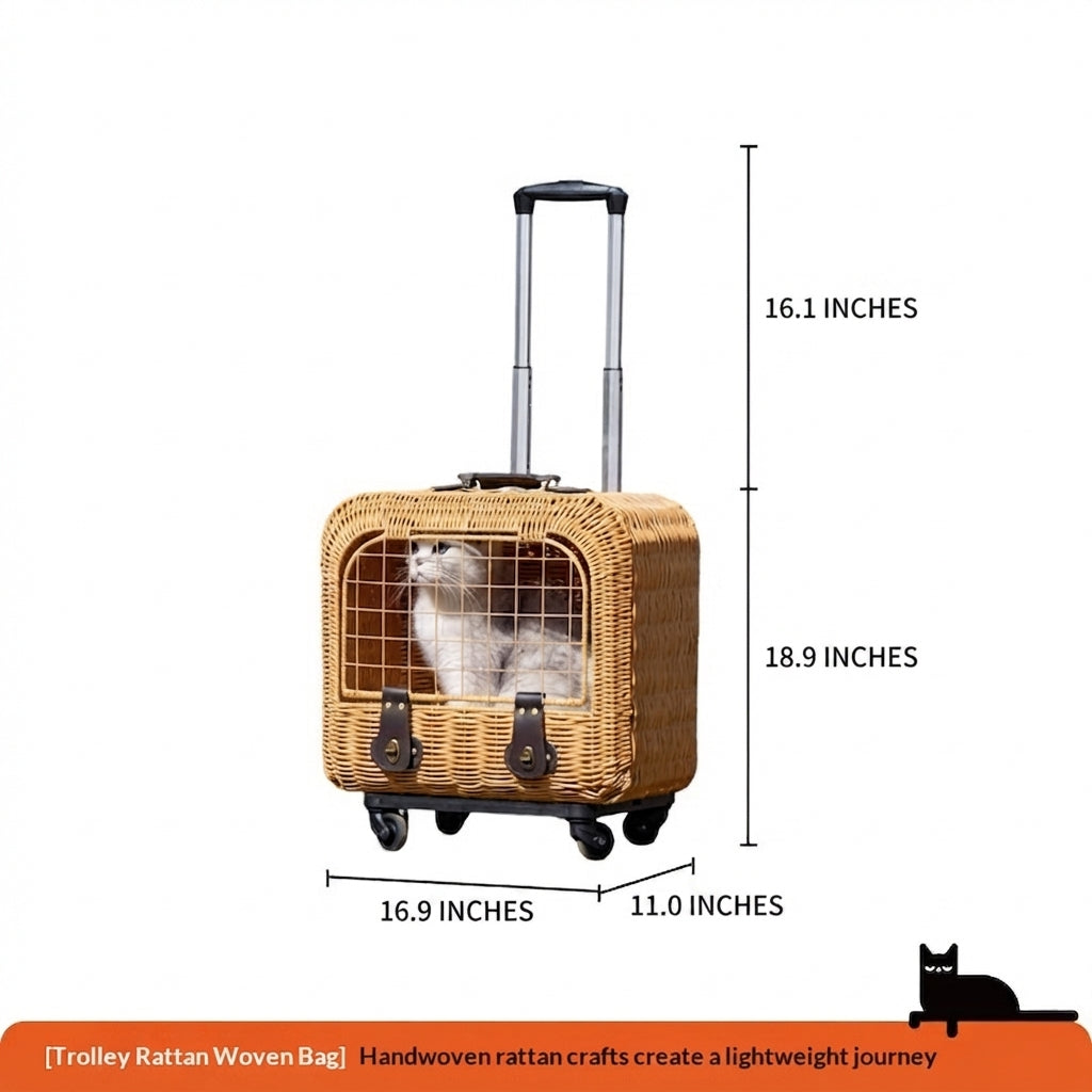 Portable Woven Rattan Pet Carrier Basket
